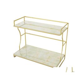 Boîtes de rangement Bacs Rack Commode Plateau Chambre Étagère 2 Pneus Marbre Impression Multifonctionnel Affichage Moderne Salle De Bain Comptoir Maquillage Dro Dhndi