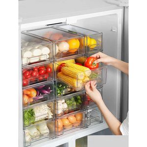 Cajas de almacenamiento Bins Refrigerador Organizador Bins Clear Fruit Food Jars Caja de almacenamiento con mango para el gabinete Zer Accesorios de cocina Org Dhgan