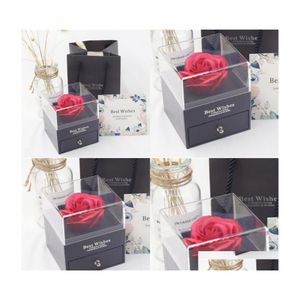 Cajas de almacenamiento Contenedores Flor de rosa Cajas de joyería Romántico San Valentín Día de la madre Collar Anillo Caja inmortal Papel de regalo Cumpleaños 64 O2 Dro Dhy5H