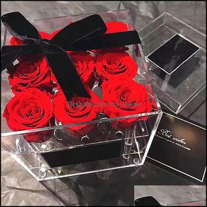 Cajas de almacenamiento Contenedores Almacenamiento de rosas Organizador de maquillaje transparente Caja de flores acrílicas para niñas Regalo Y1113 505 S2 Drop Delivery 2021 Home Dha7A