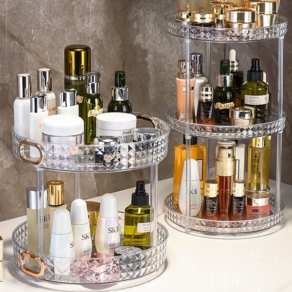 Boîtes De Rangement Poubelles Rotation Cosmétique Boîte De Rangement Acrylique Maquillage Organisateur Ins Bureau Finition Parfum Plateau Salle De Bains Soins De La Peau Produits Rack 230321