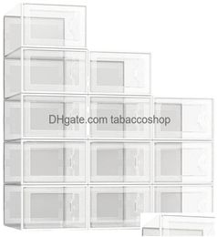 Cajas de almacenamiento Bins Shoe Clear Plastic Plactable Organizer para armario zapatos plegables Topicinadores de contenedores Drop entrega Home Garden H8036799