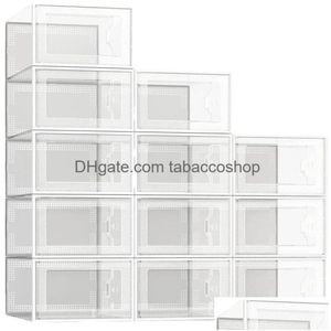 Boîtes de rangement Bacs à chaussures Organisateur empilable en plastique transparent pour placard Chaussures pliables Porte-conteneurs Livraison directe Maison Jardin H9388213