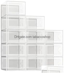 Cajas de almacenamiento Bins Shoe Clear Plastic Stackable Organizer para armario zapatos plegables contenedores de contenedores Drop entrega de la casa H9258683