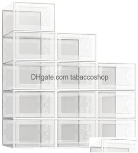Cajas de almacenamiento Bins Shoe Clear Plastic Plactable Organizer para armario zapatos plegables Contenedores de contenedores Drop entrega Home Garden H7285062
