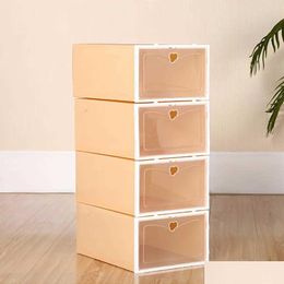 Cajas de almacenamiento Contenedores Zapatos Conjunto Mticolor Zapato plegable Plástico Clear Home Rack Organizador Pila Caja de exhibición 30pcs Drop Entrega Jardín Hou Dhwpr