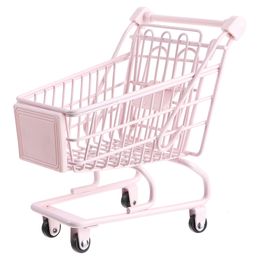 Opbergdozen Bakken Winkelwagen Mini Basketkids Dollhouse Kruidenier Prop Miniatuur Kleine Metalen Trolley Roze Play Supermarkt Pretend 230620