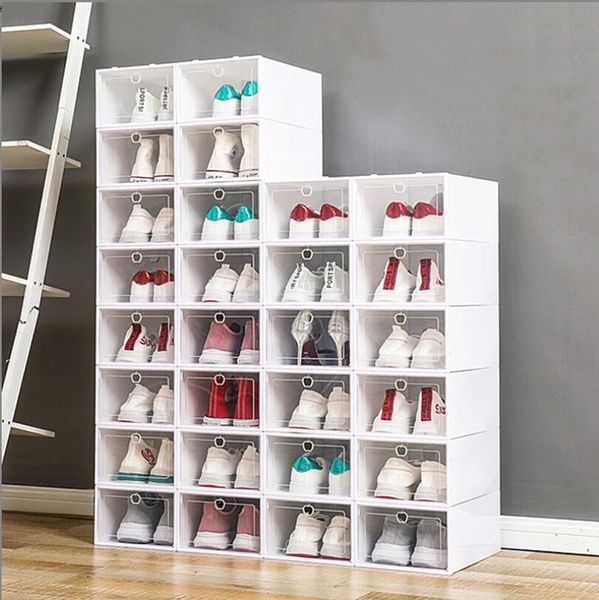 Boîtes de rangement Bacs Épaissir les chaussures en plastique Transparent Boîte anti-poussière Transparent Couleur Bonbon Empilable Chaussures Organisateur Qui Dhhjq