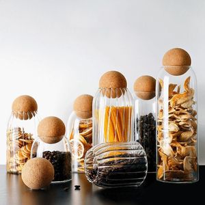 Boîtes de rangement Bocaux de rangement en verre avec couvercle en bois bouteille bocaux de cuisine contenant distributeur de céréales bidon 230613