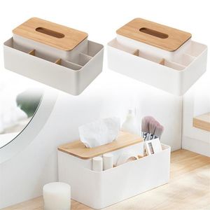 Opbergdozen Bakken Tissue Box Houder Met Bamboe Cover Creatieve Moderne Desktop Afstandsbediening Organizer Voor Thuis Office272J