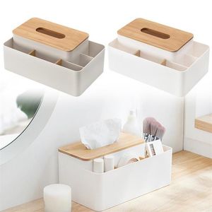 Boîtes de rangement bacs support de la boîte à mouchoirs avec couverture en bambou créatif moderne bureau télécommande organisateur pour la maison Office256r