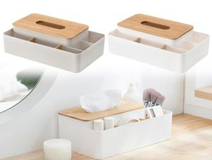 Boîtes de rangement Bacs Boîte de tissu support avec couverture en bambou Organisateur de télécommande de bureau moderne créatif pour le bureau à domicile727356