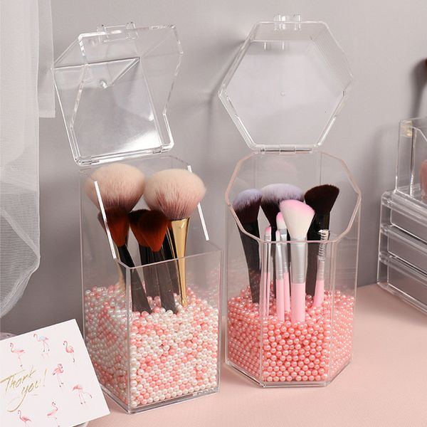 Boîtes de rangement Bacs Transparent Acrylique Maquillage Brosse Titulaire Maquillage Organisateur Cosmétique Titulaire Crayon Rouge À Lèvres Bureau Conteneur Table Maquillage Boîte De Rangement 230309