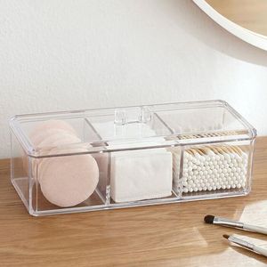 Opbergdozen Bins transparante cosmetische make -up organisator drie kleuren katoenen wattenstaafje kussen desktop acryl materiaal 220830