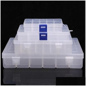 Boîtes de rangement Bacs Transparent en plastique Bijoux Organisateur Boîte 10 15 24 36 Slots Conteneurs Perles Bague Boucles d'oreilles Drop Livraison Accueil G Otvyl