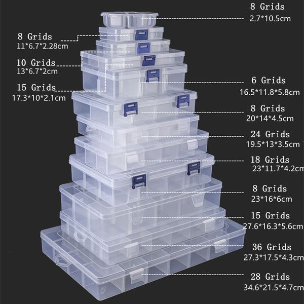 Cajas de almacenamiento Contenedores Caja de almacenamiento de joyería de plástico transparente Caja de clasificación de herramientas Pendiente Perla Tornillo Caja de juguete Piezas ajustables Organizador Contenedor 230410