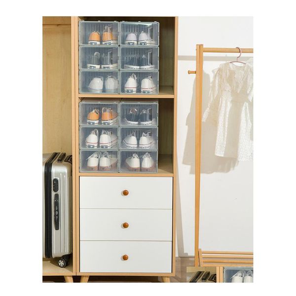 Boîtes de rangement Bacs Boîte à chaussures en plastique transparent Unisexe Armoire combinée anti-poussière Économie d'espace Drop Livraison Maison Jardin Housekee Dhtqg