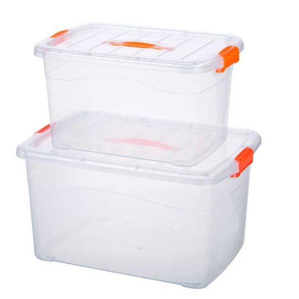 Boîtes de rangement Bacs Boîte de rangement et de finition en plastique transparent très grande boîte de rangement recouverte de vêtements de jouets épaissie boîte de rangement domestique P230324