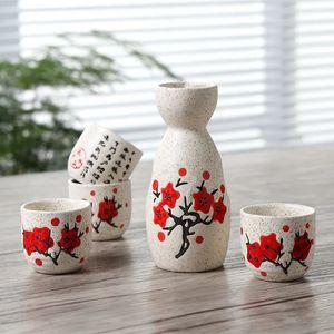 Opbergdozen Bakken Vintage Keramische Sake Pot Cups Set Karakters Gedicht Japanse keuken Sake Fles Spirit Pot Set met Cups 230928