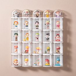 Boîtes de rangement Bacs Mur monté Boîte Aveugle Rack pour Bubble Mart Anti-poussière Transparent Poupée Vitrine Étagère Organisateur 231218