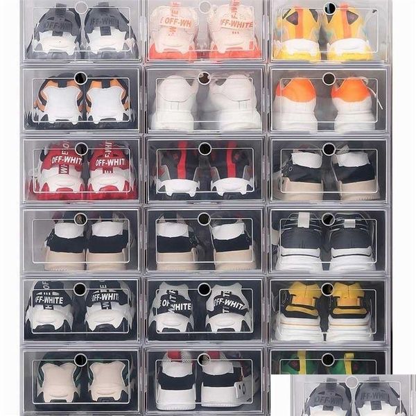 Boîtes De Rangement Bacs En Gros Clair 1224 Pcs Boîte À Chaussures Ensemble Pliable En Plastique Porte Transparente Maison Placard Organisateur Cas Étagère Pile D Dh3Px