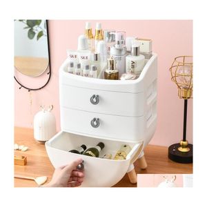 Opbergdozen bakken houten voet bureaublad make -up kast voor badkamer der type organizer cosmetica cosmetica grote capaciteit kleedtafel doos dhbcd