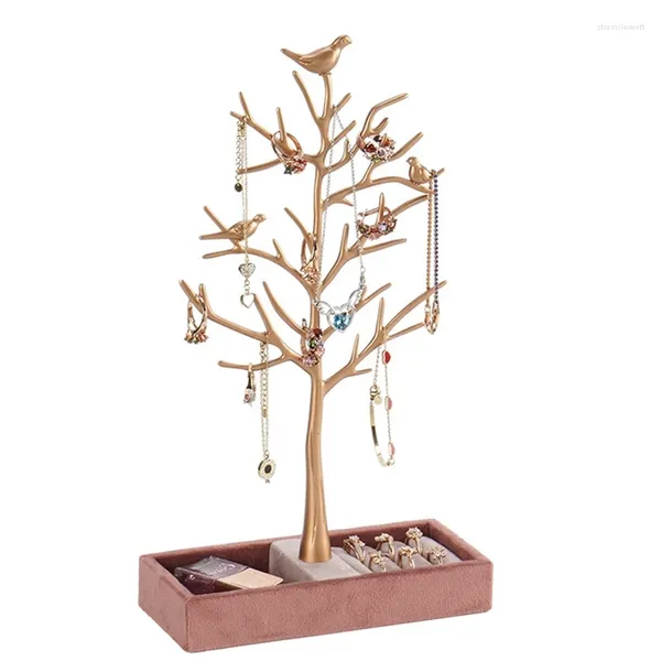 Boîtes de rangement en forme d'arbre à oiseaux, support à bijoux, boîte à boucles d'oreilles, bagues en velours, colliers, bagues durables