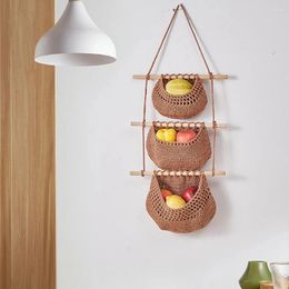 Opbergdozen Boheemse decoratieve tas Handgeweven muurhangende groente-fruitmand Mesh Diverse zakorganizer Keukenaccessoire