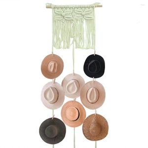 Opbergdozen Boho Hat Display Rack Organizer Cap Holder Kleding Sjaal Hanger Handgemaakte Macrame Wall Hanging Hanger Met Clips