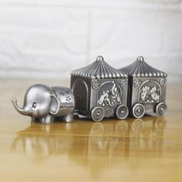 Cajas de almacenamiento Regalo de recuerdo de bebé nacido Primer diente y rizo Caja de baratija artesanal de metal Diseño de elefante vintage