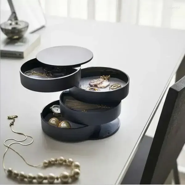 Cajas de almacenamiento Caja Organizador de joyas Estante de exhibición Pendientes Capas Pulsera de grado giratorio 3/4/5 Maquillaje 360