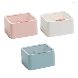 Boîtes de rangement Boîte avec couvercle transparent Organisateur à double compartiments en plastique Porte-coton anti-poussière Salle de bains Dortoir Rose