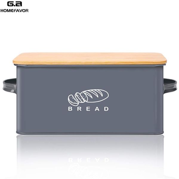 Boîtes de rangement Bacs à pain avec couvercle de planche à découper en bambou Poignées de boîte à snacks galvanisées en métal Design Conteneurs de cuisine Décor à la maison 210315