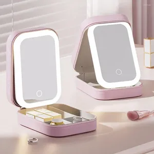 Boîtes de rangement Capacité Boîte de réglage de la lumière Soft Organisateur de Miroir LED portable Cosmétique avec pour les bijoux Small
