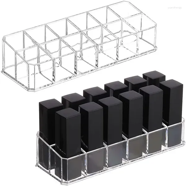 Cajas de almacenamiento Clear 12Grid Lipstick Stand Case Maquillaje Organizador Caja Display Holder Cosmetic Jewelry