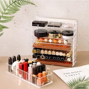 Boîtes de rangement Effacer Acrylique Maquillage Organisateur Boîte Femmes Poudre Rouge À Lèvres Ombre À Paupières Présentoir Titulaire Cosmétique