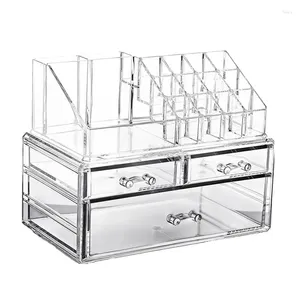 Boîtes de rangement Organisateur de maquillage transparent amovible en plastique transparent des supports de rouge à lèvres supérieurs améliorez votre commode de salle de bain de vanité