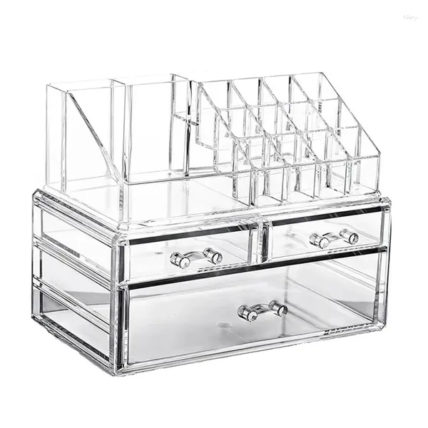 Boîtes de rangement Organisateur de maquillage transparent amovible en plastique transparent des supports de rouge à lèvres supérieurs améliorez votre commode de salle de bain de vanité