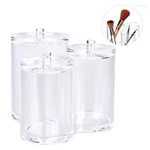 Opbergdozen Duidelijke transparante acryl make -up borstelhouder Organisator Box voor lippenstift cosmetische kussens eyeliner potlood nagellak wattenbal