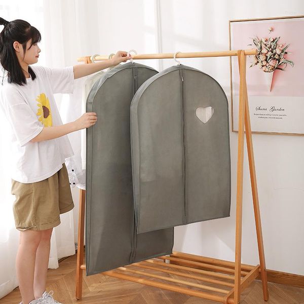 Boîtes de rangement placard organisateur Non-tissé tridimensionnel cache-poussière épais costume manteau Transparent arrosable linge