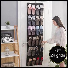 Boîtes de rangement Porte-chaussures de tige de placard 24 poche Organisateur de sur-porte avec hooks Capacité de suspension pour chaussures Porte de dortoir