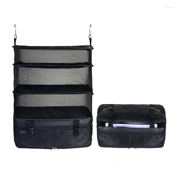 Cajas de almacenamiento para ropa, bolsa de viaje de 3 capas con ganchos, plegable, portátil, para viajes al aire libre, ropa interior para acampar, calcetines