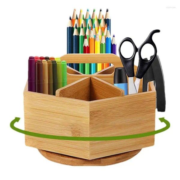 Boîtes de rangement porte-crayon coloré Organisateur rotatif avec 6 compartiments Supplies pour les bureaux Stud