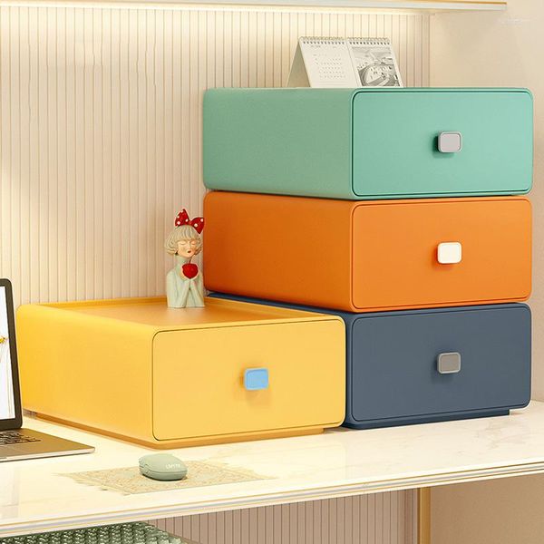 Boîtes de rangement colorées de bureau, organisateur empilable, tiroir, accessoires de bureau, boîte de maquillage, conteneur en plastique, salle de bains