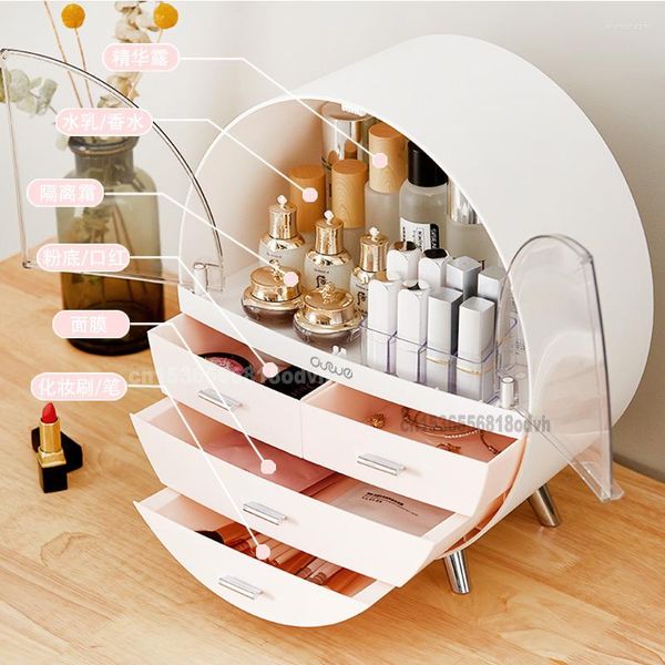 Boîtes de rangement boîte à cosmétiques grande capacité multicouche anti-poussière avec tiroirs chambre coiffeuse étagère