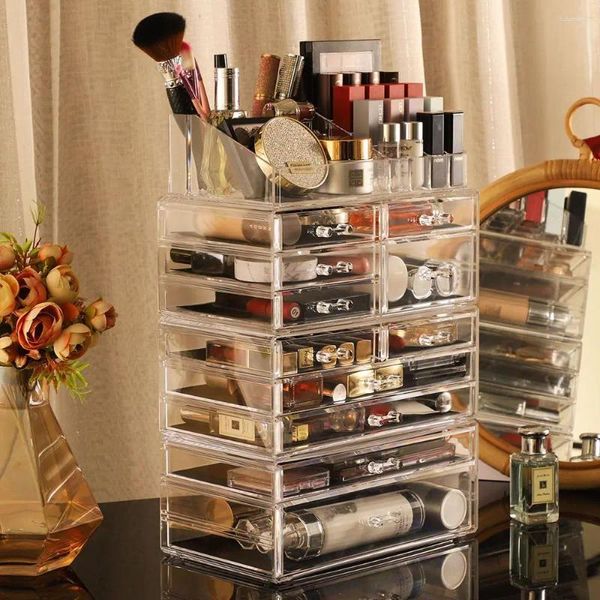 Boîtes de rangement boîte à cosmétiques avec tiroirs de grande capacité peuvent être empilés étagères de soins de la peau bureau acrylique Transparent maquillage