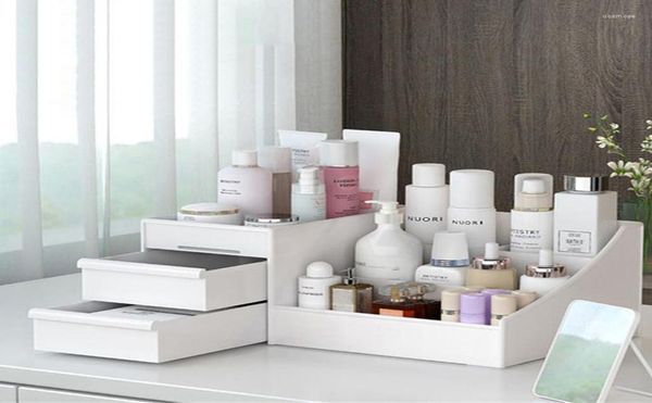 Boîtes de rangement Organisateur de maquillage cosmétique avec tiroirs en plastique salle de bain de la peau de soins de la peau de pinceau de brosses Organisateurs Storag7353048