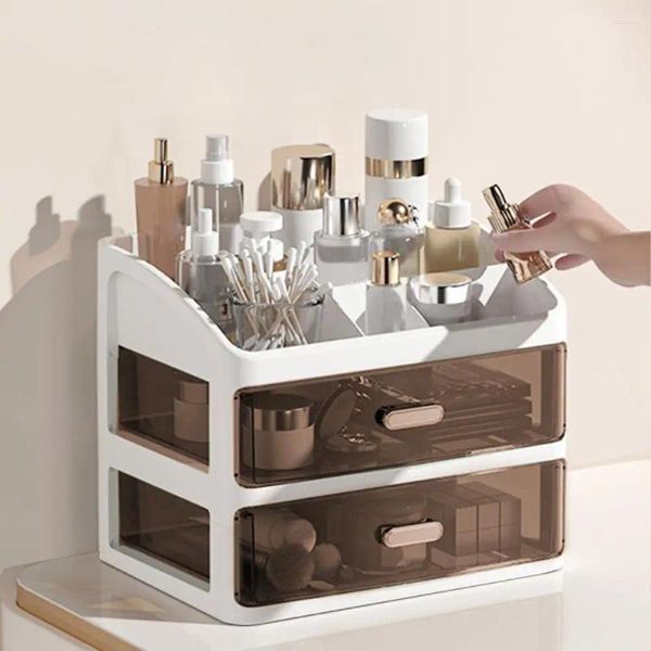 Boîtes de rangement Boîte d'organisateur cosmétique Solide Capacité PP Bureau de poussière avec tiroirs idéaux pour les fournitures de bureau