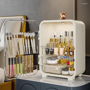 Opslagboxen Cosmetische organisator Lichte luxe stofbestendig grote capaciteit met deksel- en compartiment Desktop lipstick huidverzorgingsproducten