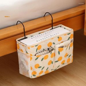 Boîtes de rangement en coton et lin, organisateur de chevet, motif de fruits, sac suspendu, articles divers, multi-poches, pochette latérale pour lits, maquillage